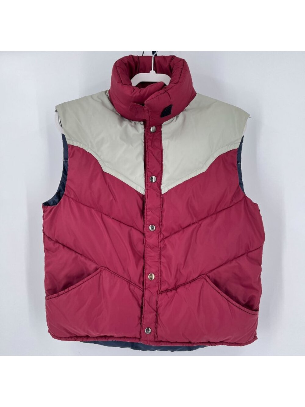 William Barry Vintage Puffer Vest Size M Brandon Colorado Maroon Grey Blue